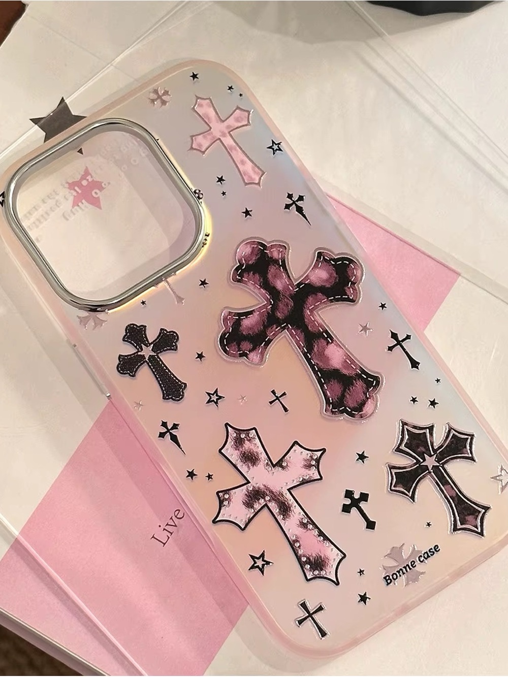 Pink Cross Leopard Pattern Phone Case - Picture 2 of 4